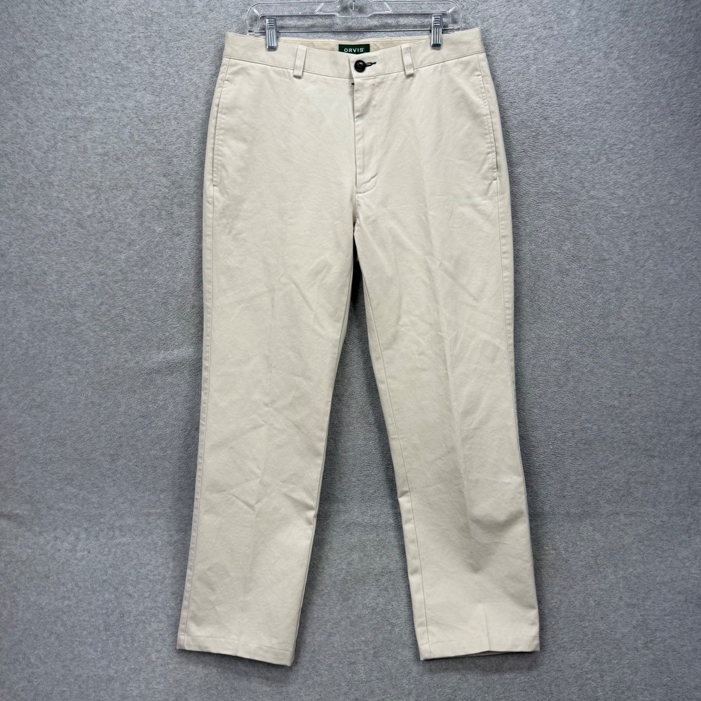 Orvis Chino Pants Mens 33x30* Beige Khakis Cotton Twill Straight Leg Trousers